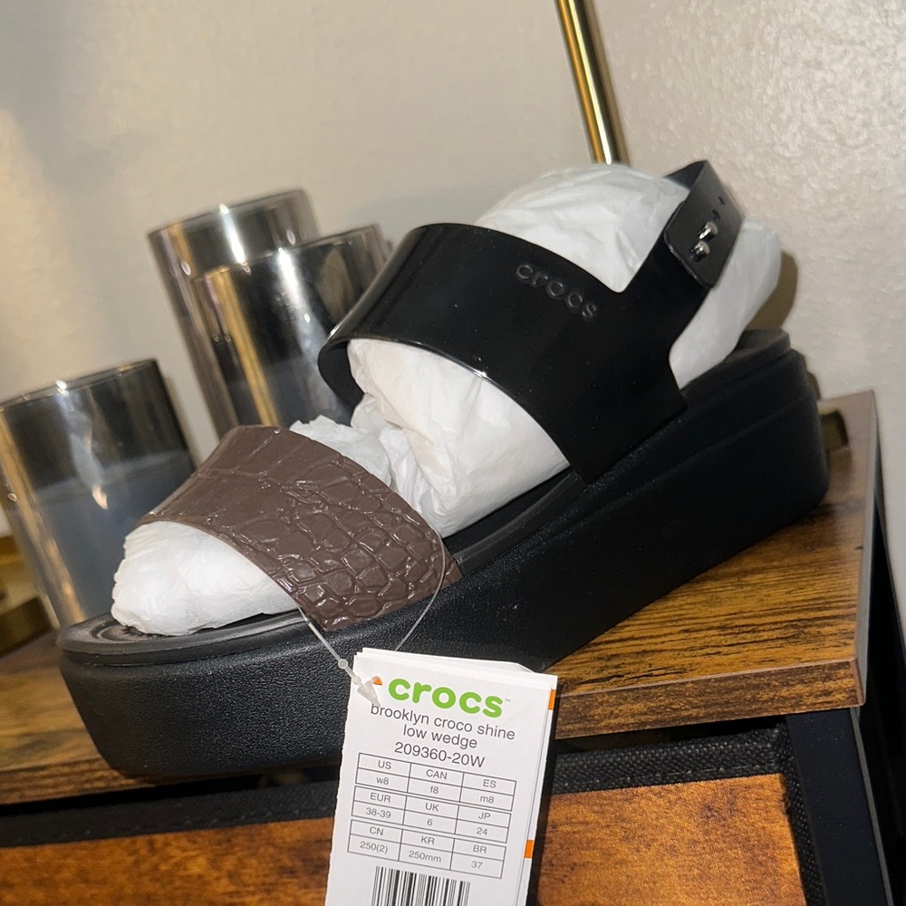 CROCS Black and Brown Wedge Sandals